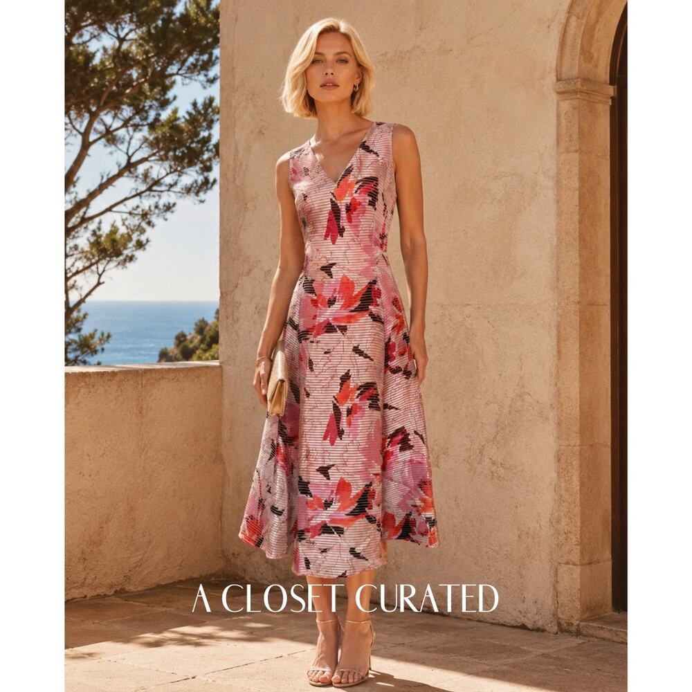 L.K. Bennett Prula Sleeveless Floral Midi Dress 2 Pink Orange NEW
